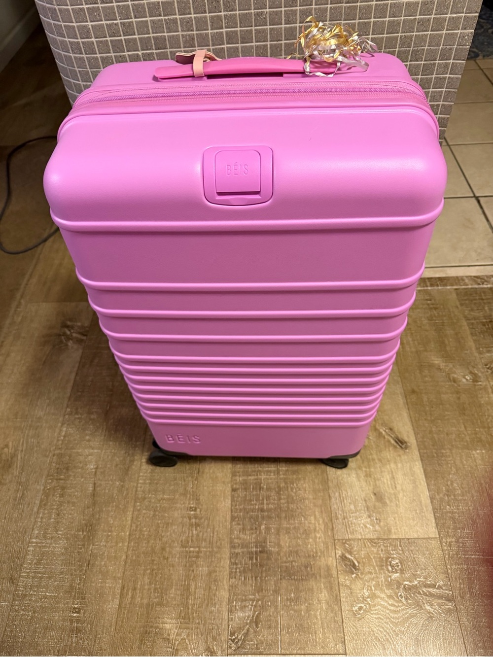 BEIS Pink Ribbed Hardshell Carry-On Spinner